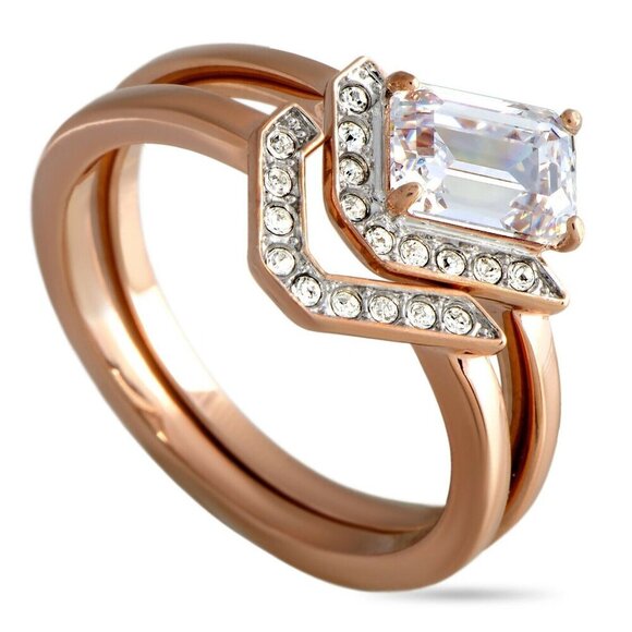 Swarovski Ring Women's Jewelry Gallery Wedding Set Rose Gold Plated Size…
